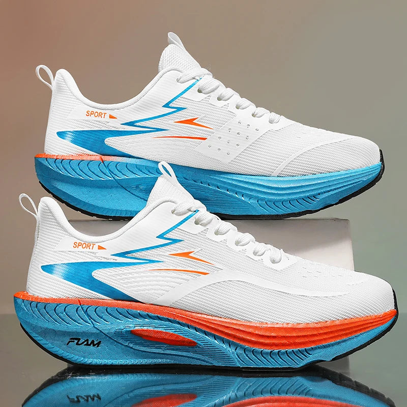 Sapato de corrida laranja e branco