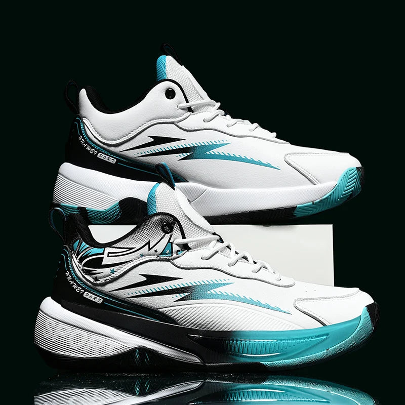 tenis de basquete azul com branco